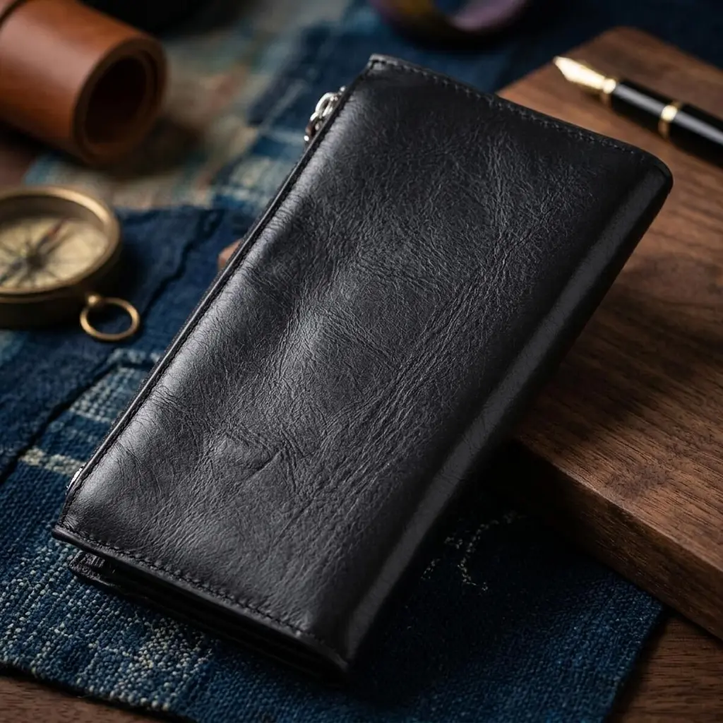 Вертикальний стильний гаманець із гладкої натуральної шкіри Vintage 22885 чорний - фото 4