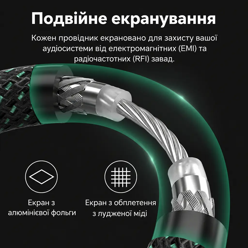 Коаксиальный аудиокабель Vention 8 м тюльпан RCA штекер на RCA штекер для цифрового S/PDIF 75 Ом с двойным экранированием в хлопковой оплётке с посеребрённым проводником OFC с позолоченными разъёмами зелёный (BCTGK) - фото 5