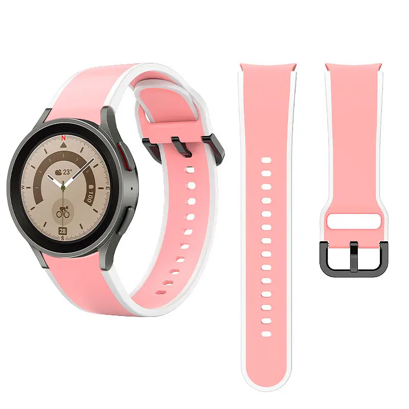 Браслет Double Line для Samsung Galaxy Watch 6 Classic 43mm 6 Classic 47mm - розово-белый ширина крепления 20мм силикон Watchbands (W12-8WB87329314) - фото 5