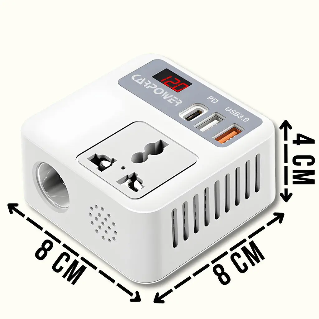 Автомобільний перетворювач напруги з 12 на 220 В Carinverter JX03 з USB, Type-C і дисплеєм, інвертр від прикурювача - фото 5