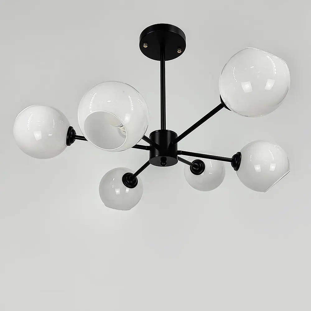 Люстра в черном корпусе на 6 белых глянцевых плафонах | Ст. F 68/6 BK | Line F - фото 5