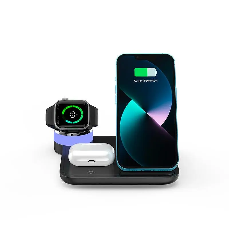 Зарядка Qi 4in1 Wireless Charger RGB X499 Phone/Watch/Earphones 15W Max белая - фото 3