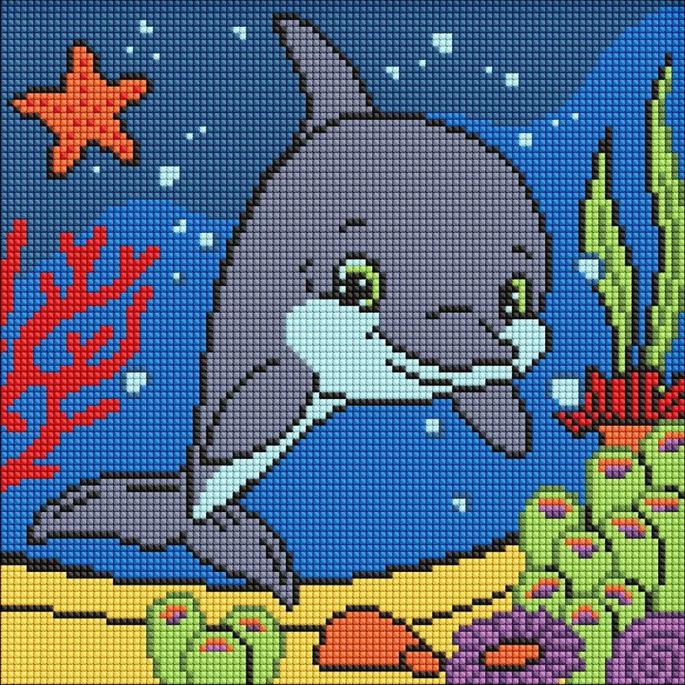 Алмазна мозаїка для дітей "Добрий дельфін" ©art_selena_ua AMO8111, 30х30 см