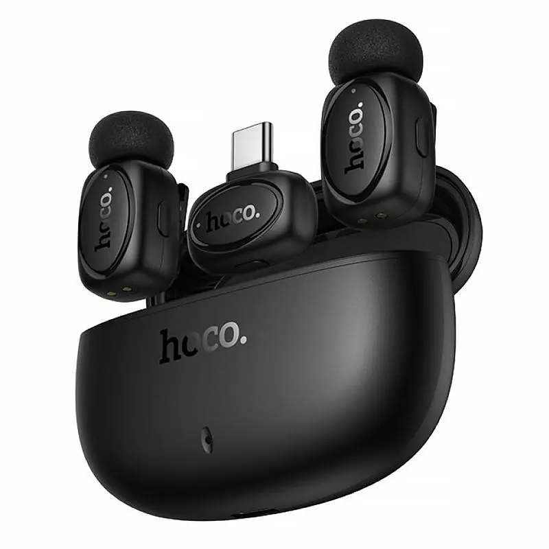 Петличный беспроводной микрофон Hoco L19 Graceful dual-mic 2in1 (Lightning/Type-C) Black - фото 3