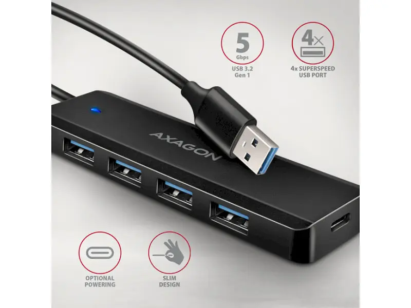 Мультипортовий адаптер AXAGON Travel USB-A Black (HUE-C1A) - фото 2