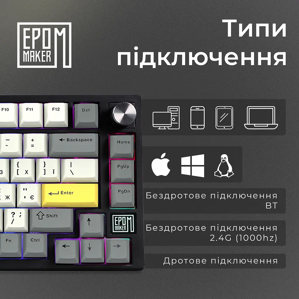Клавіатура Epomaker TH80 SE Budgerigar V2 Black механічна бездротова (TH80-SE-B-BV2) - фото 8