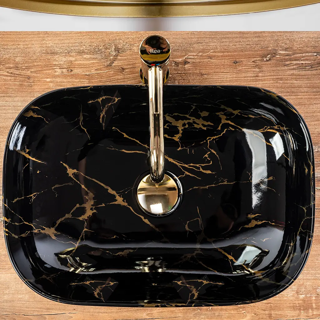 Умивальник Rea Belinda black marble shiny накладний REA-U8907, Чорний - фото 2