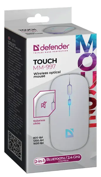 Мишка Defender Touch MM-997 Silent Wireless RGB White (52998) - фото 4