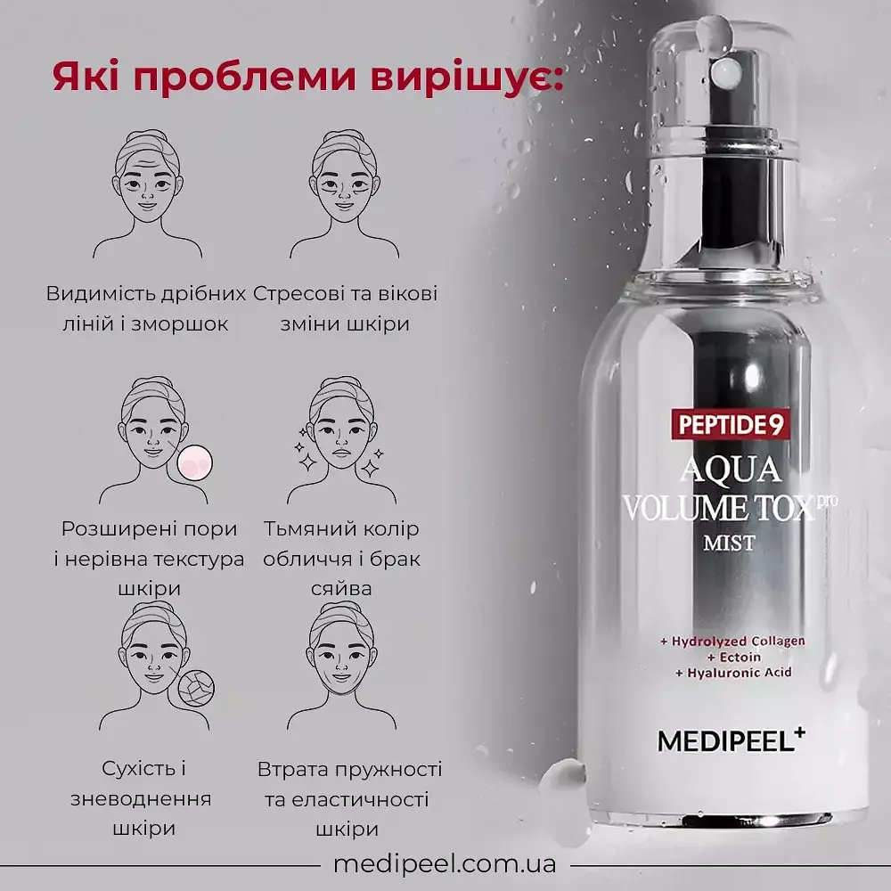 Міст для обличчя  Medi-Peel Peptide 9 Aqua Volume Tox Mist Pro зволожувальний з ліфтинг-ефектом 50 мл - фото 6