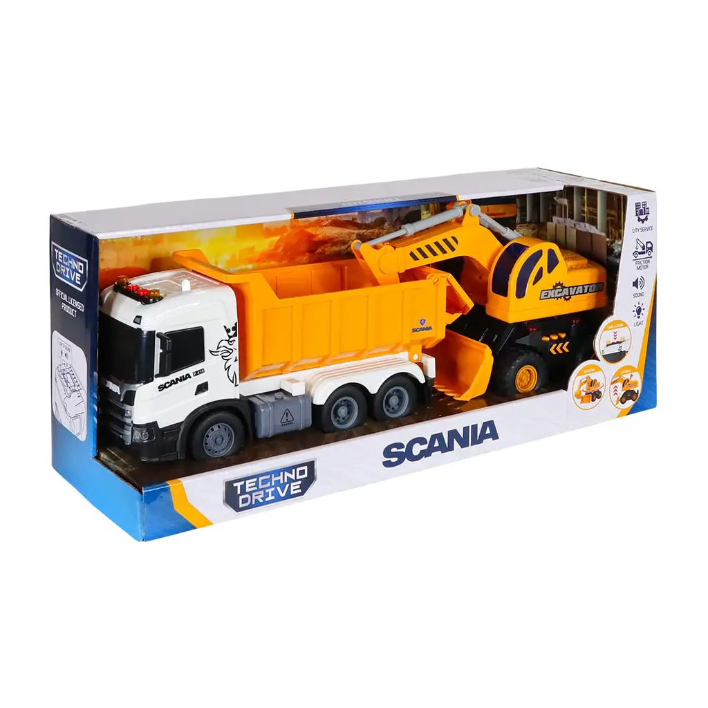 Ігровий набір серії "2 in 1 Truck" – САМОСКИД SCANIA І ЕКСКАВАТОР (світло, звук) TechnoDrive 8001KS - фото 7