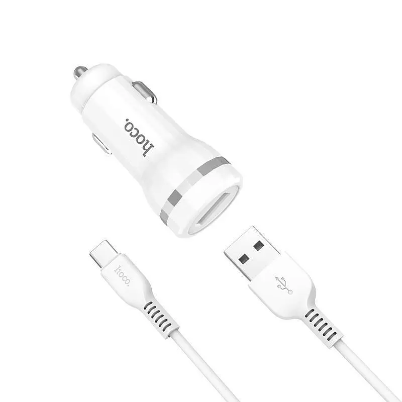 Автомобільний зарядний пристрій Hoco Z27 2 USB White + USB Cable Type-C - фото 4