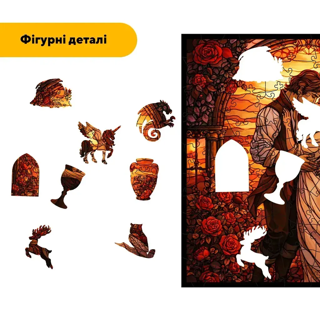 Дерев'яний фігурний пазл puzzlean Трояндовий Захід, А5, Картонна коробка 35 елементів - фото 3
