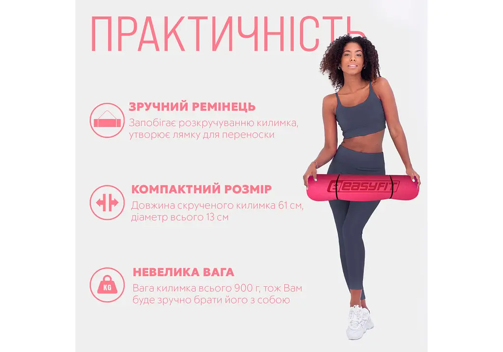 Килимок для йоги та фітнесу EasyFit TPE+TC 6 мм двошаровий рожевий (EF-1924-PP) - фото 2
