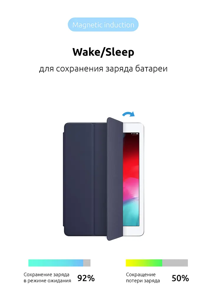 Чехол-книжка для планшета Apple iPad 10.2 (2019)/10.2 (2020)/10.2 (2021), Original Smart Case, midnight blue, 10.2 , подставка на планшет, искусственная кожа, микрофибра, магнитная крышка с автоотключением экрана, ArmorStandart (ARM56042) - фото 2