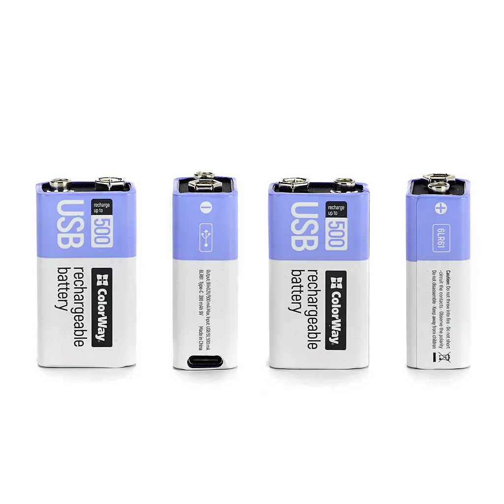 Акумулятор Крона USB-С 390 mAh 9V (Li-Polymer) ColorWay (CW-UB9V-06) - фото 4
