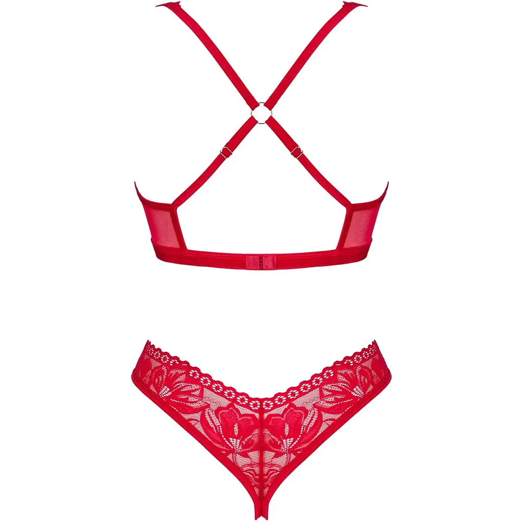 Комплект білизни Obsessive Lacelove cupless 2-pcs set XS/S Red, відкритий доступ, відкриті груди - фото 4
