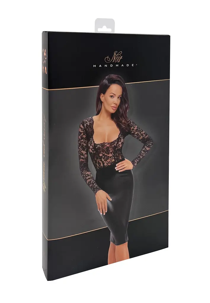 Сукня Noir Handmade F295 Euphoria, XXL, black, мереживо, глибоке декольте, спідниця міді під латекс - фото 6