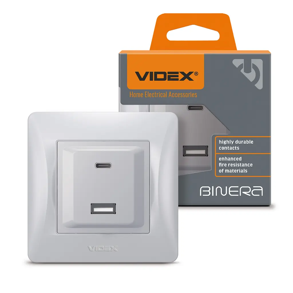 Розетка USB-A + USB-C PD20W срібний шовк VIDEX BINERA VIDEX (28202-000)