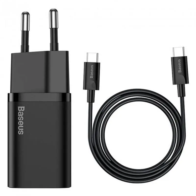 Мережевий зарядний пристрій Baseus Super Si Quick Charger 1C (1USB-C) 25W Black + кабель Type-C (TZCCSUP-L01)