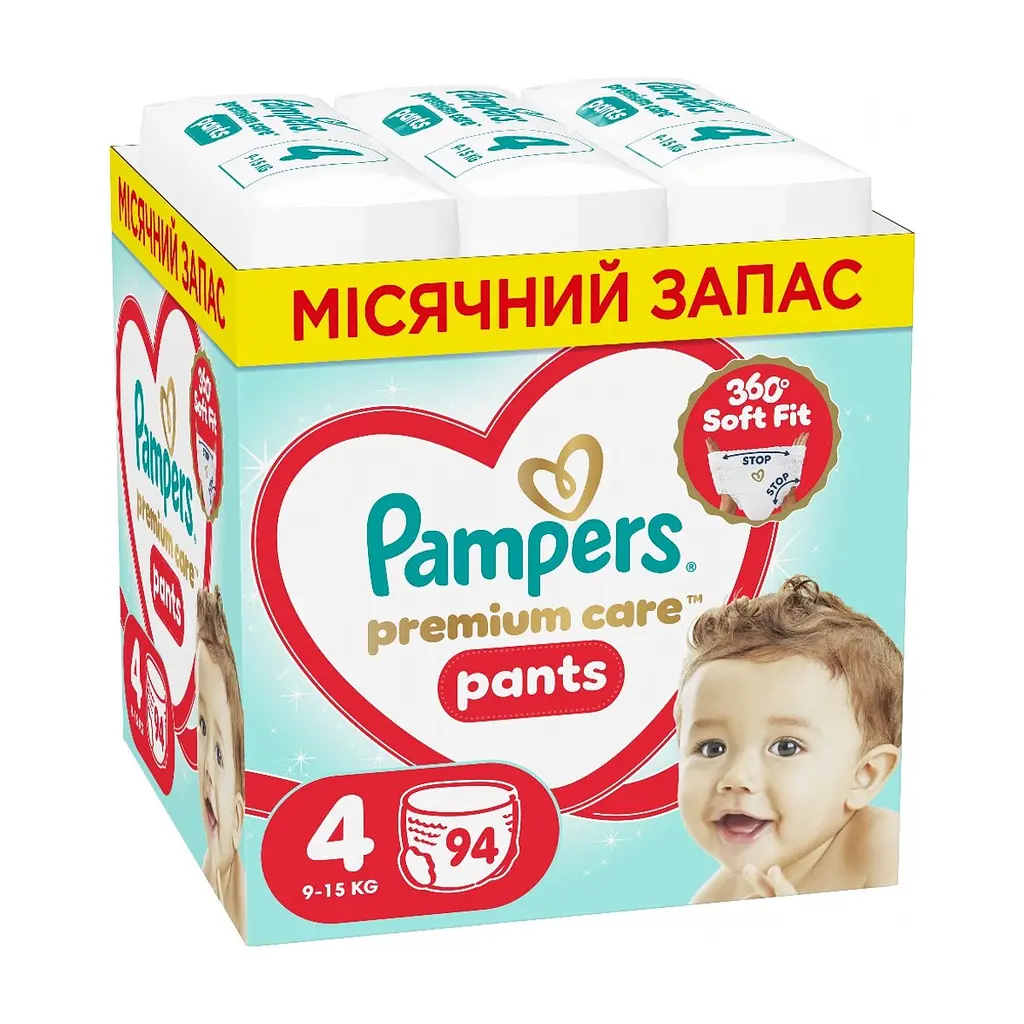 Підгузки Pampers Premium Care Pants Розмір 4 (9-15 кг) 94 шт (8006530320160)