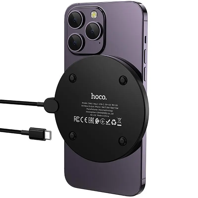БЗП Hoco CW62 Peak with digital display and cable 15W Black - фото 5