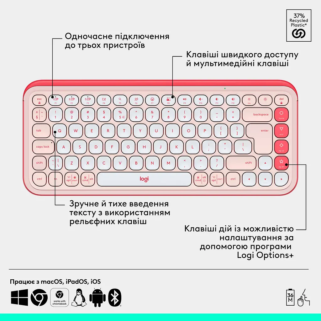 Комплект клавіатура та миша Logitech POP Icon Combo Bluetooth UA Rose [920-013142] [121100] - фото 13
