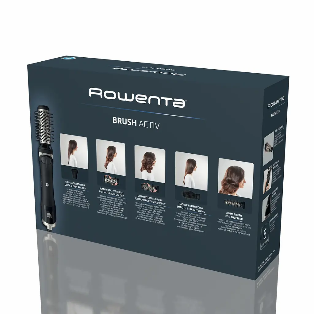Фен-щетка Renewal Brush Active, 1000Вт, 3 режима, иониз-я, холл. обдув, оборот. насадка, 5 нас ROWENTA teh0017597 - фото 9