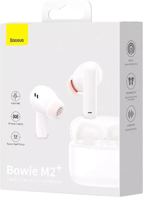 Беспроводные наушники Baseus True Wireless Earphones Bowie M2+, BT5.2, 40mAh, 400mAh, 5h, Location, ANC, White NGTW190002 - фото 7