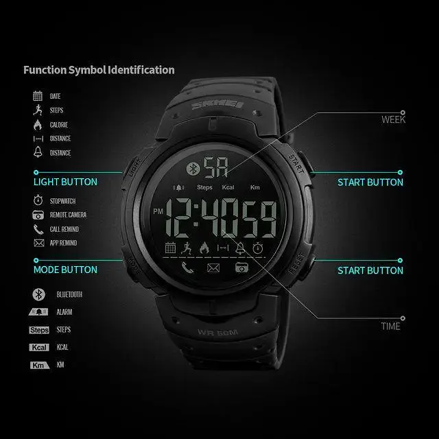 Смарт-годинник Skmei 1301 Bluetooth Чорний (2709111843) - фото 7