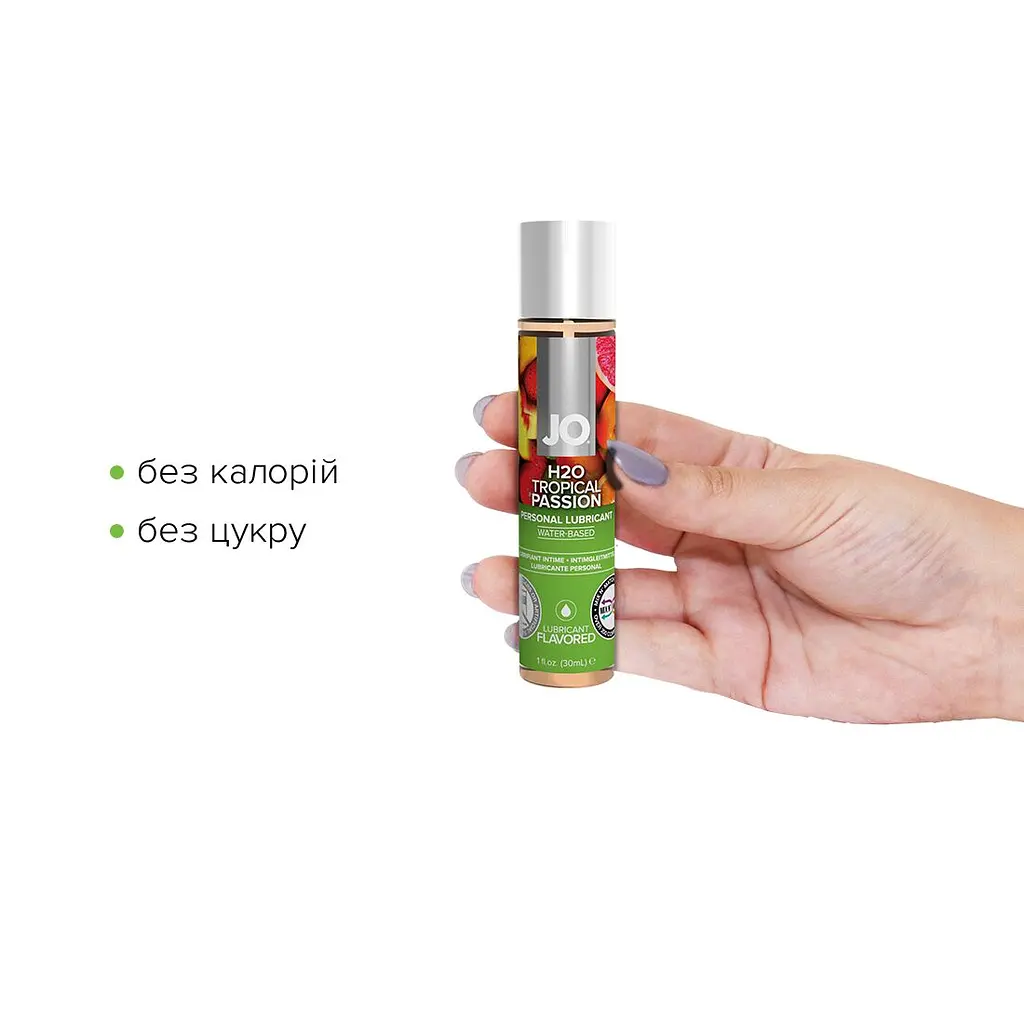 Змазка на водній основі JO H2O — Tropical Passion (30 мл) без цукру, рослинний гліцерин - фото 2