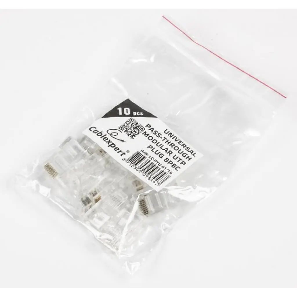 Конектор RJ45 cat.5e UTP 8P8C (наскрізні отв., позолоч. конт.) 10 шт Cablexpert (LC-PTU-01/10) - фото 3