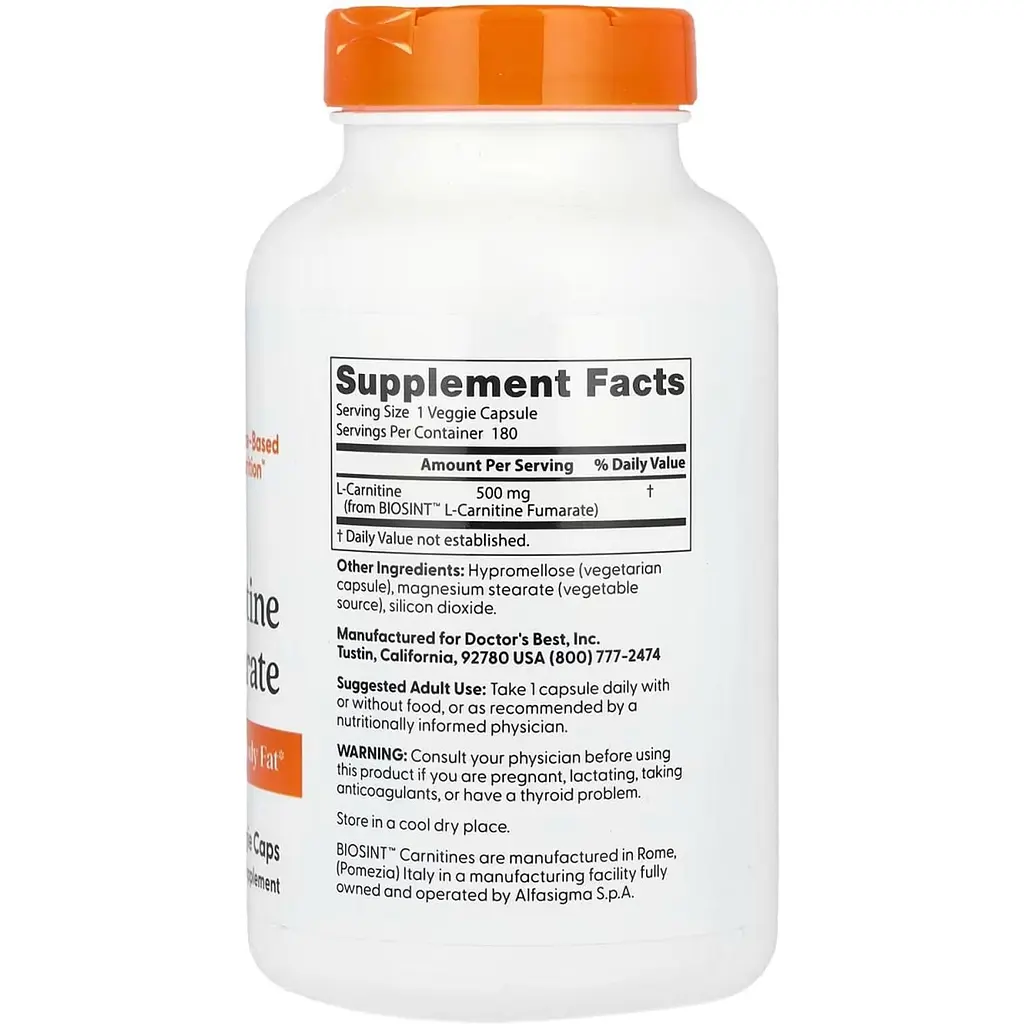 Карнітин Фумарат L-Carnitine Fumarate Doctor's Best 855 мг 180 капсули - фото 2