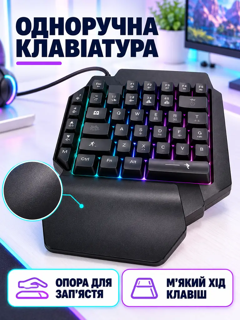 Ігровий набір 3 в 1 клавіатура миша та конвертер з RGB-підсвіткою для ПК та консолей Чорний (37261528) - фото 5