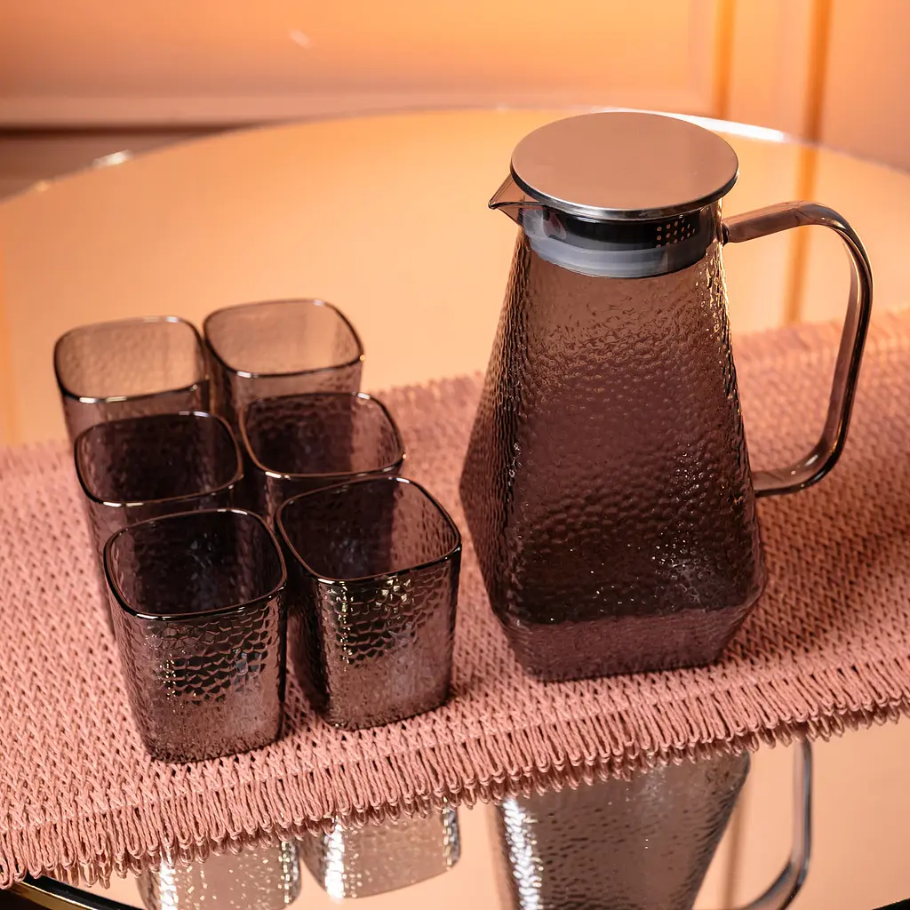 Кувшин 1.8 л со стаканами 6 штук по 200 (мл) графин для компота сока воды лимонада кувшин для напитков Серый Yiwu HP-19-38S - фото 5