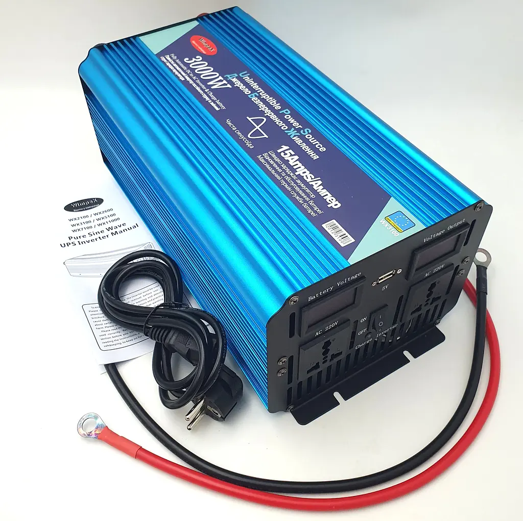 Автоінвертор 12 V-220 V 3000 W перетворювач напруги з чистою синусоїдою та функцією заряджання акумулятора UPS 15 A 12 V-220 V WimpeX WX-3100 - фото 5