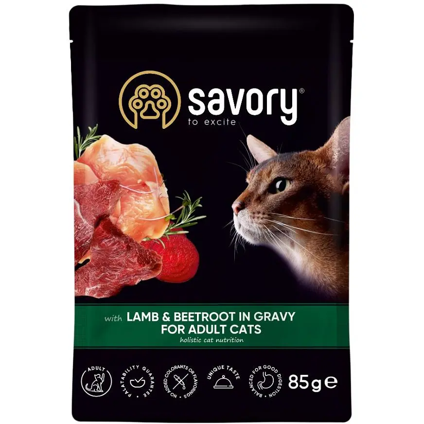 Набор влажных кормов Savory 3+1 для взрослых кошек, ягненок со свеклой в соусе 340 г (4 шт. х 85 г) - фото 5