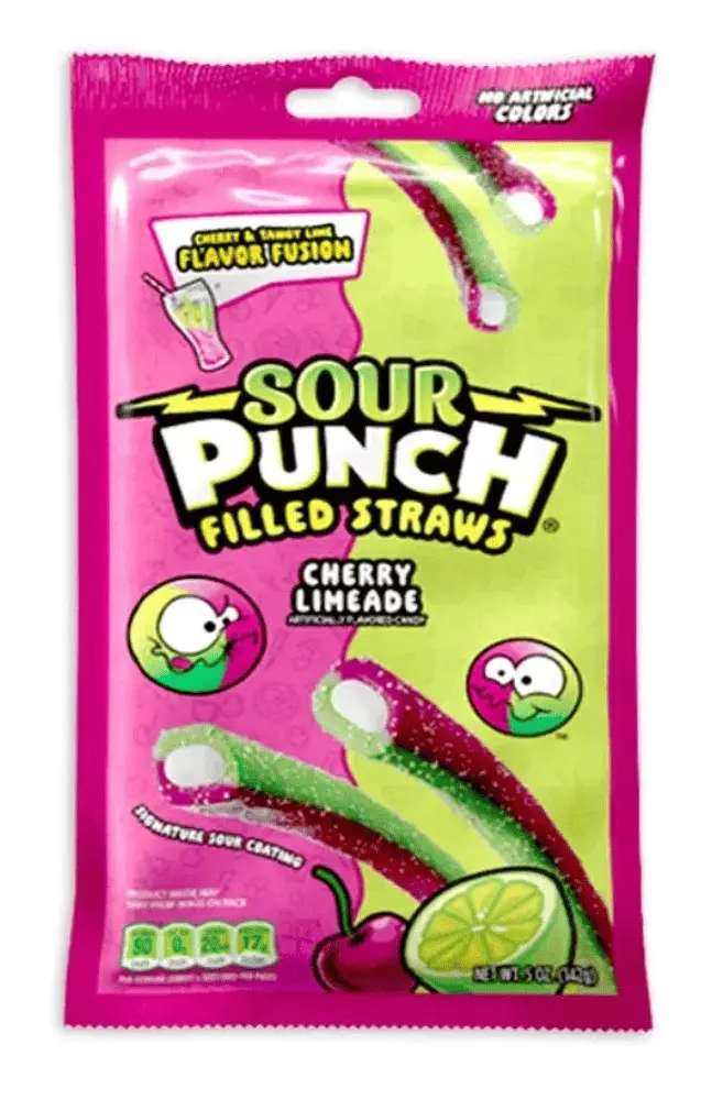 Кислі жувальні цукерки Sour Punch Filled Straws Cherry Limeade 142г