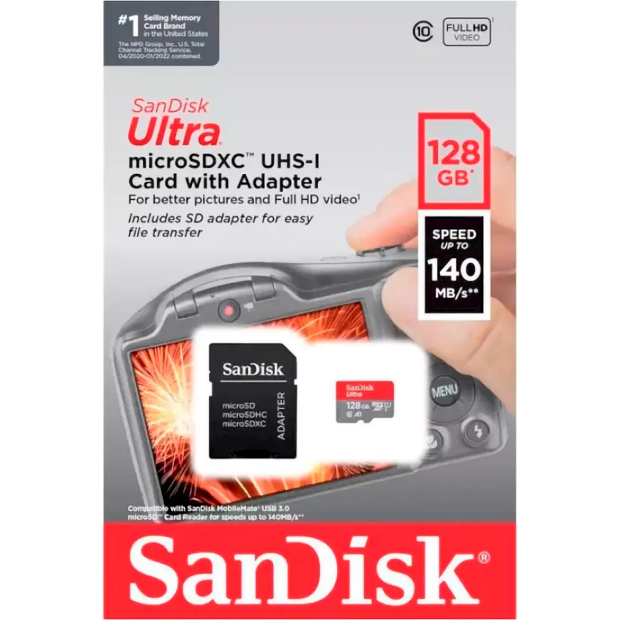 Карта памяти SanDisk microSDXC 128GB UHS-I U1 Class 10 V30 A1 Ultra + SD adapter (SDSQUAB-128G-GN6IA) [122146] - фото 5