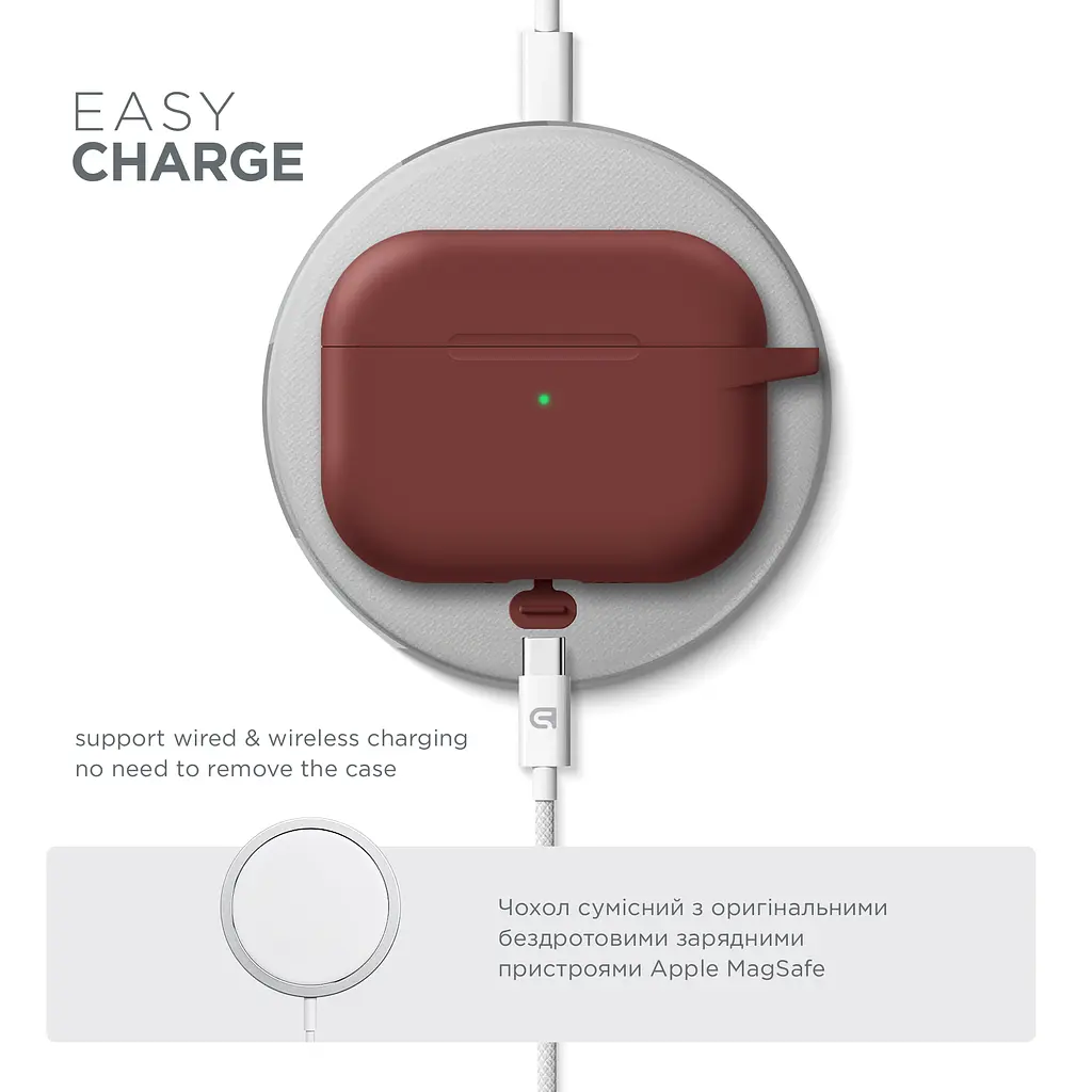 Силіконовий чохол для навушників Apple AirPods Pro 3, Hang Case, коричневий, ультратонкий захисний кейс товщиною 2 мм, захист від подряпин, пилу та ударів, компактний, з карабіном для кріплення, ArmorStandart (ARM88283) - фото 7