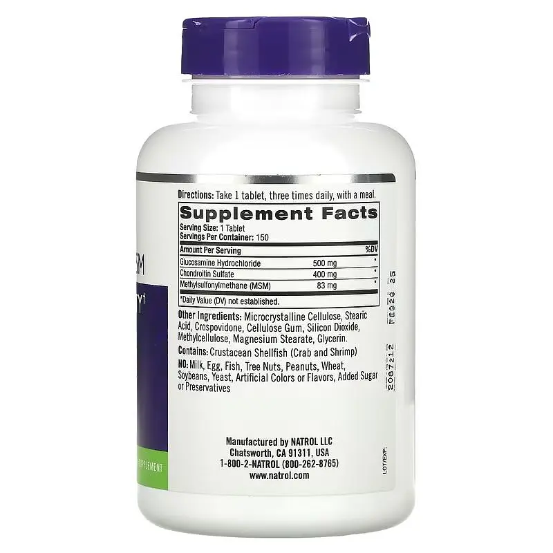 Препарат для суглобів і зв'язок Natrol Glucosamine Chondroitin MSM 150 таблеток - фото 2