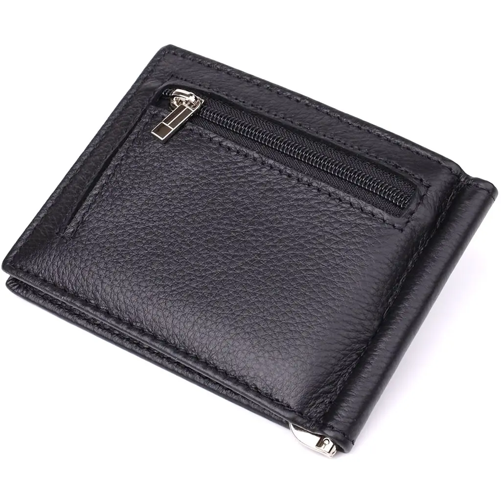 Чоловічий гаманець із металевим затискачем з натуральної шкіри ST Leather 23092 чорний - фото 2
