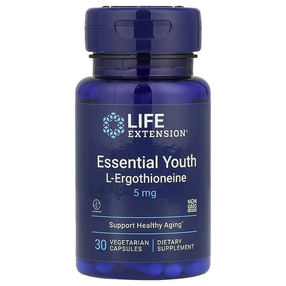Екстракт меліси та L-теанін Life Extension Essential Youth L-Ergothioneine 5 mg, 30 вегакапсул