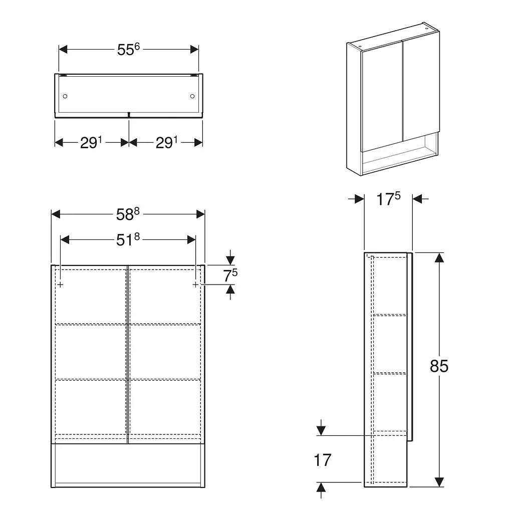 Дзеркальна шафа Geberit Selnova Square 60 см 501.264.00.1, Білий, Білий - фото 2