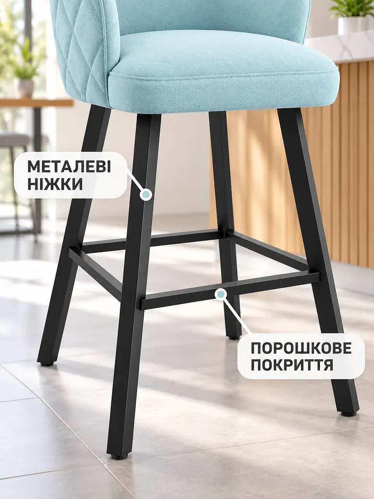 Стілець Страсбург з ромбами Хокер для барної стійки, висота сидіння 77 см, світло-бірюзовий (49676405) - фото 6