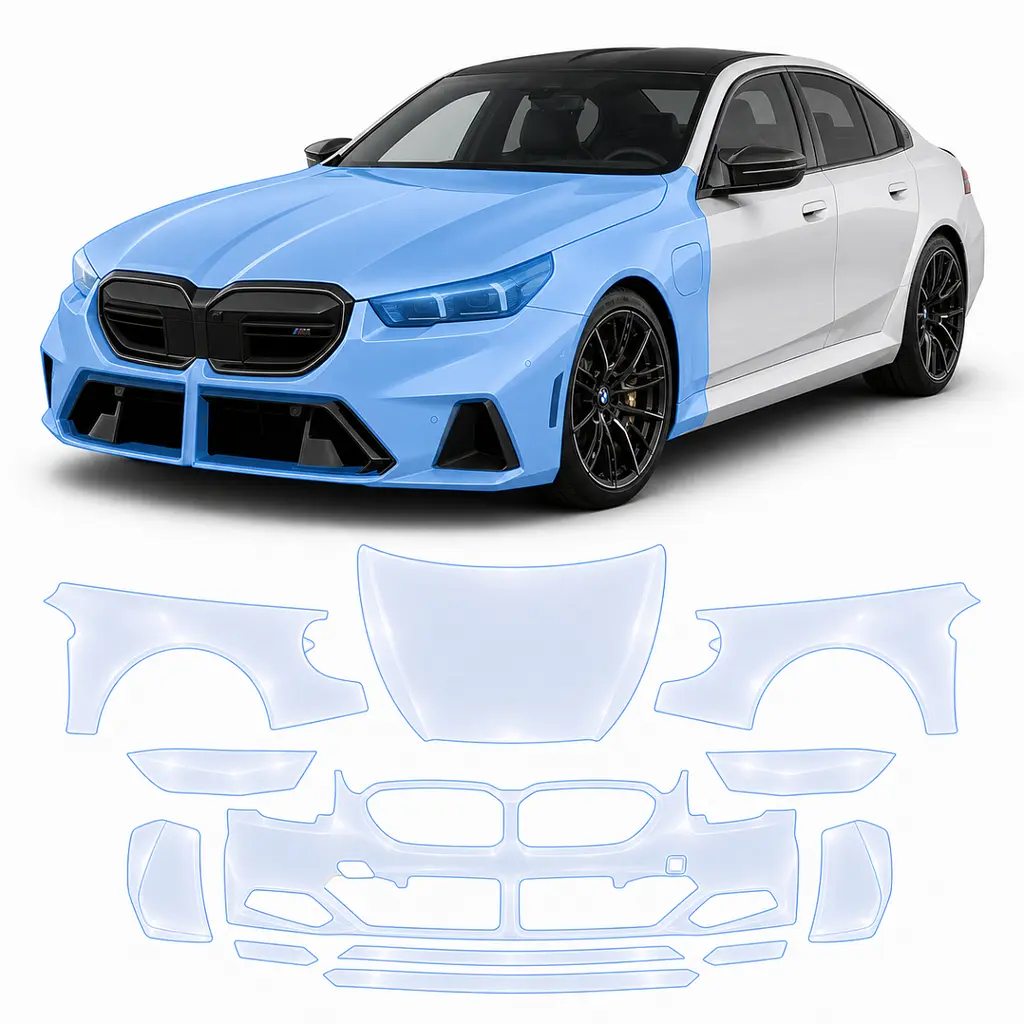 Антигравійна захисна бронеплівка за лекалами для BMW M5 G90 2024- передня частина авто (капот бампер фари крила)