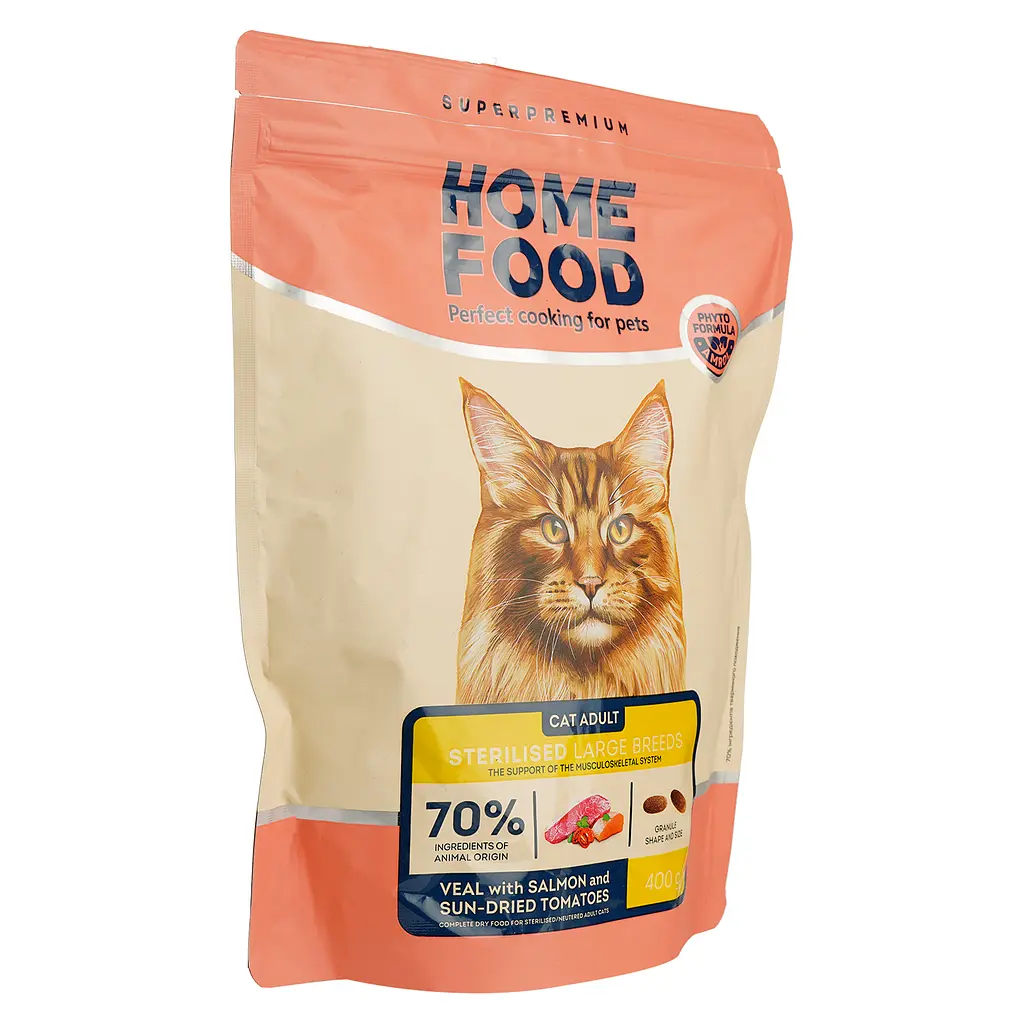 Сухий корм для стерилізованих котів великих порід Home Food телятина з лососем та в’яленими томатами 400 г - фото 2