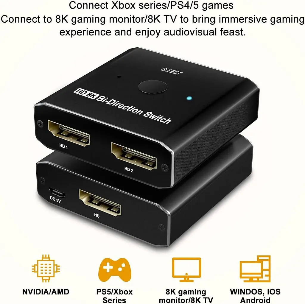 HDMI 2.1 перемикач 8K 2-в-1 / 1-в-2 для PS5, Xbox і ТВ - фото 4