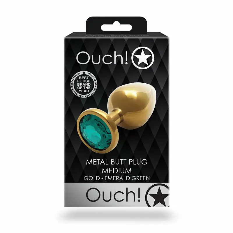 Металева анальна пробка Round Gem, розмір М колір: золотистий/смарагдовий Ouch! (Нідерланди) Ouch! OU533692 103118 - фото 2