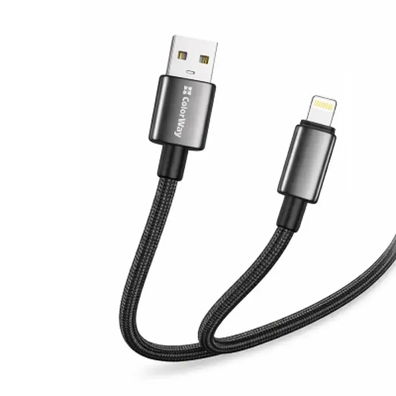 Дата кабель USB 2.0 AM to Lightning 2.0m 3A zinc alloy braided black ColorWay (CW-CBUL099-BK) - фото 2