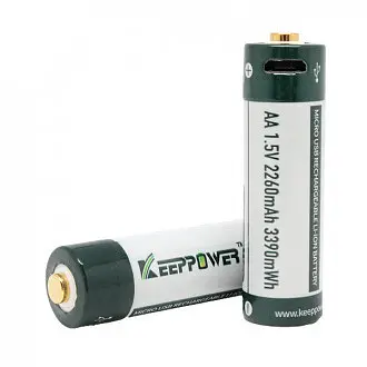 Аккумулятор Keeppower AA 14500 1,5В 2260mAh с microUS (Зеленый с белым) - фото 2